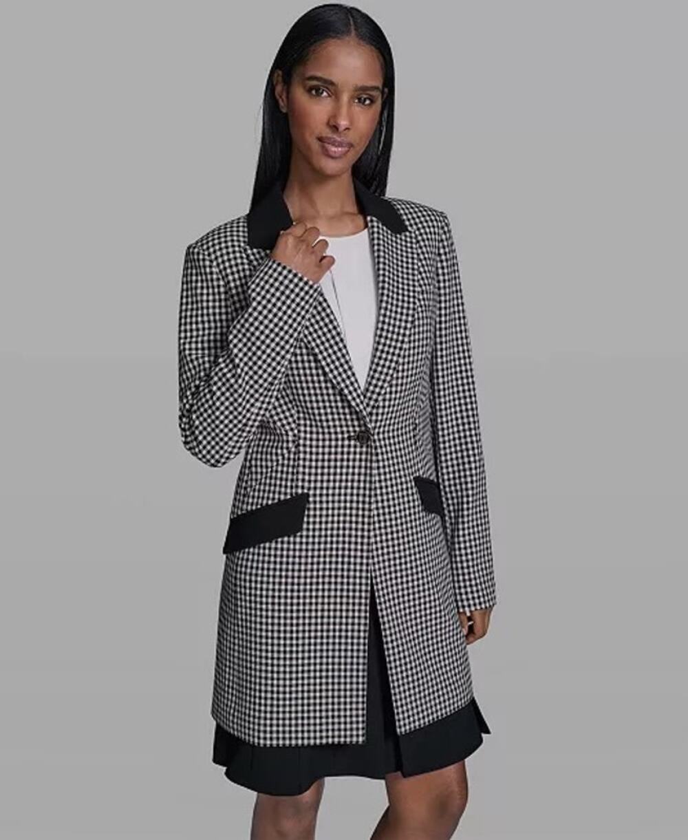 Karl Lagerfeld Paris Women's Checkered One-Button Blazer Size 8 Oversized Career